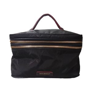Vera Bradley Poly Brush Up Cosmetic Case Black with Red 2 Zippers